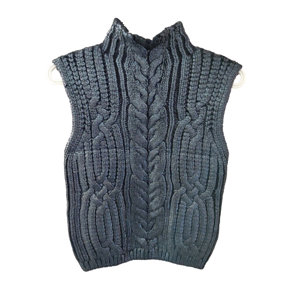 Jason Wu Edit Metallic Mock Neck Cable Knit Sweater Vest Womens Sz Medium